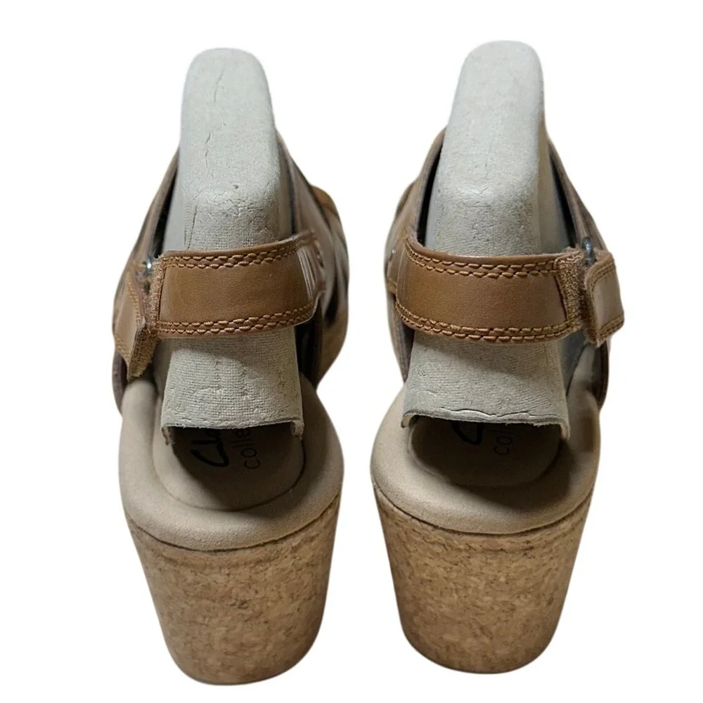 Clarks Collection Woven Leather Wedge Giselle Glow Light Tan Women's 6M NIB - Picture 4 of 11